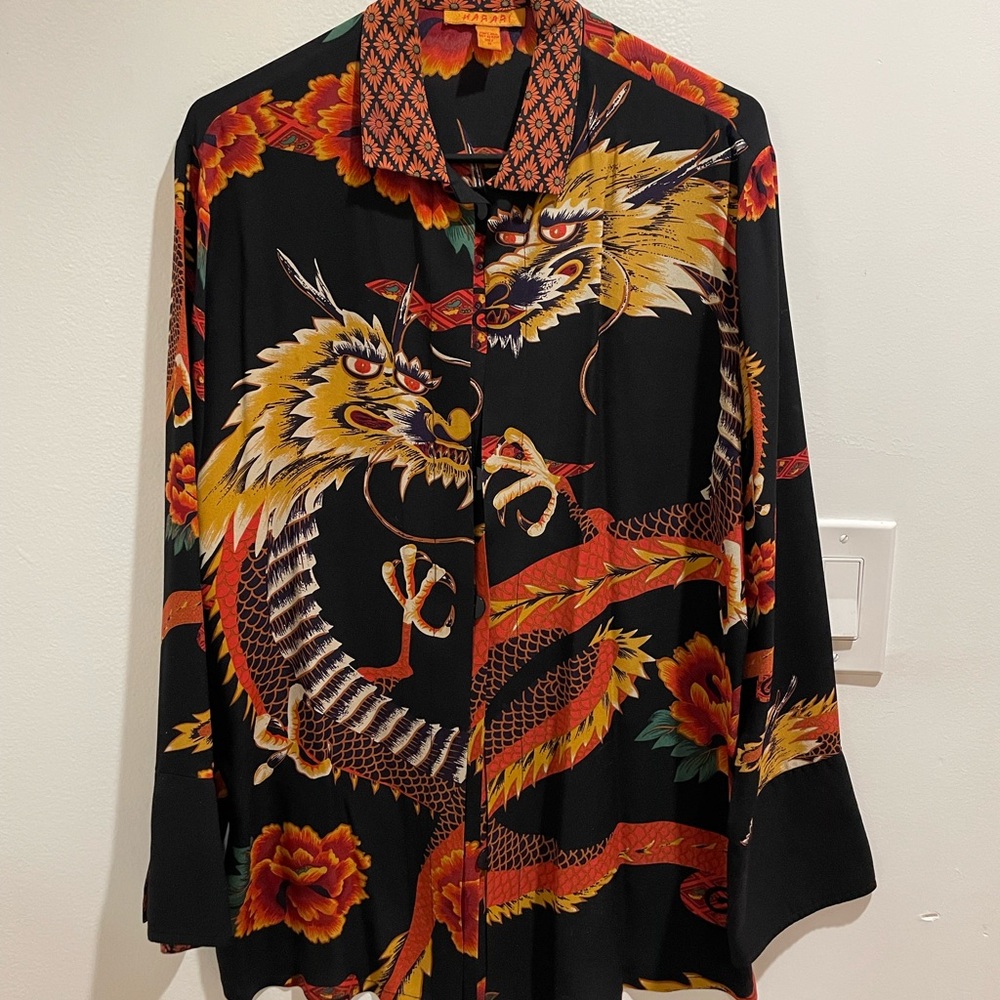 Harari Asian/Dragon silk tunic blouse, M